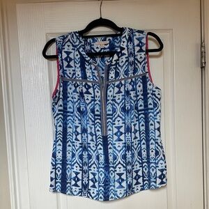 Skies Are Blue Blue and White Patterned Sleeveless Top